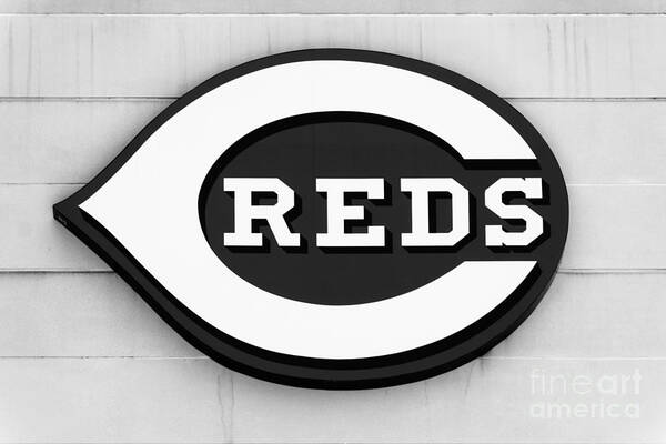 America Art Print featuring the photograph Cincinnati Reds Sign Black and White Picture by Paul Velgos