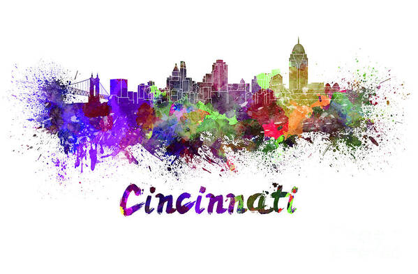 Cincinnati Skyline Art Print featuring the painting Cincinnati skyline in watercolor by Pablo Romero