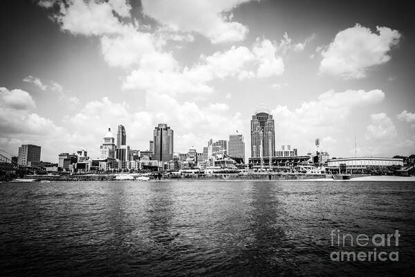 2012 Art Print featuring the photograph Cincinnati Skyline Riverfront Black and White Picture by Paul Velgos