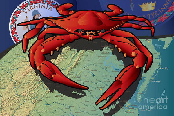 Virginia Art Print featuring the digital art Citizen Crab of Virginia by Joe Barsin
