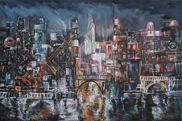 Acrylic Art Print featuring the digital art City Lights II by Stefano Popovski