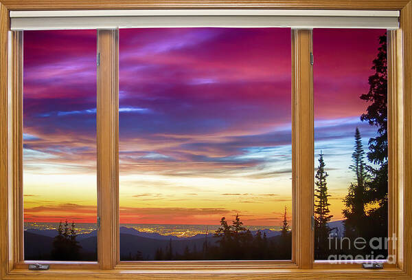Windows Art Print featuring the photograph City Lights Sunrise Classic Wood Window View by James BO Insogna