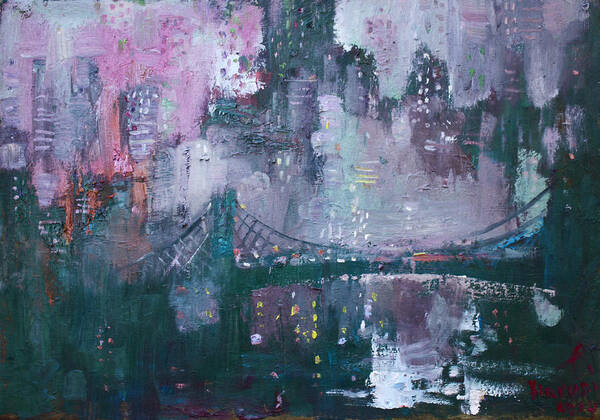 Brooklyn Bridge Art Print featuring the painting City That Never Sleeps by Ylli Haruni