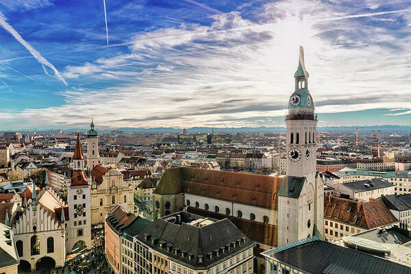 New Town Hall Art Print featuring the photograph Cityscape Of Munich by Michael Fellner