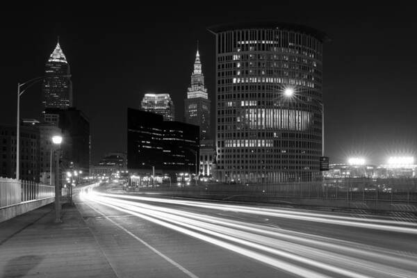 Cleveland Art Print featuring the photograph Cleveland Skyline Masterpiece Black and White by Clint Buhler
