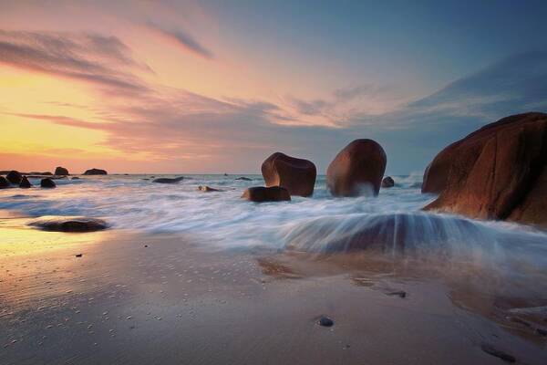 Scenics Art Print featuring the photograph Co Thach Rocky Beach At Dawn by Quan Tran Photography