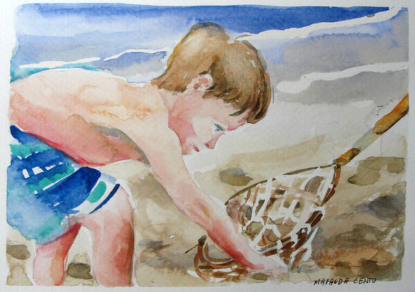 Figure Art Print featuring the painting Collecting Rocks by Mafalda Cento