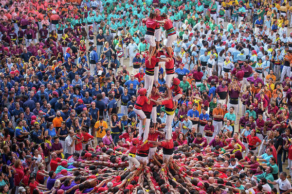 Crown Art Print featuring the photograph Colorful Human Towers Castellers View by Artur Debat