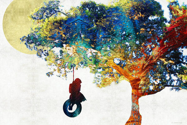 Tree Art Print featuring the painting Colorful Landscape Art - The Dreaming Tree - By Sharon Cummings by Sharon Cummings