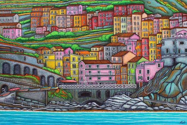 Europe Art Print featuring the painting Colours of Manarola, Cinque Terre by Lisa Lorenz
