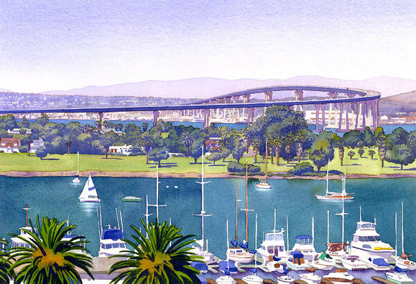 San Diego Art Print featuring the painting Coronado Bay Bridge by Mary Helmreich