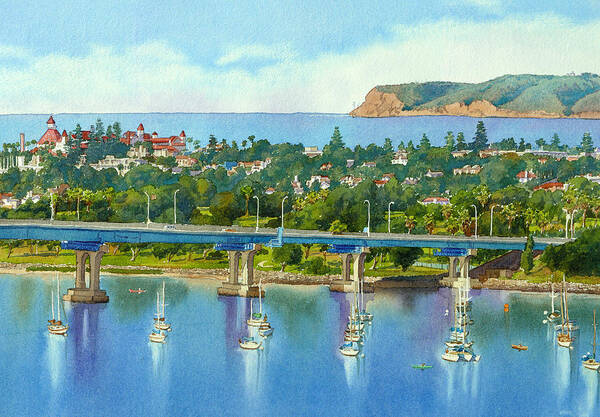 California Art Print featuring the painting Coronado Island California by Mary Helmreich