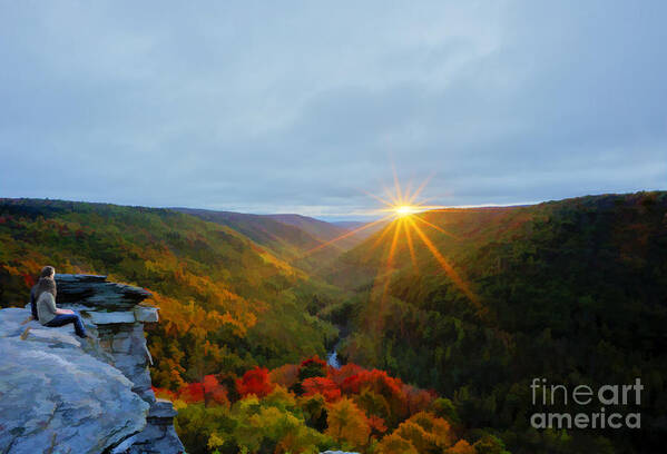 Pixel Paintography Art Print featuring the photograph Couple watching West Virginia sunset by Dan Friend