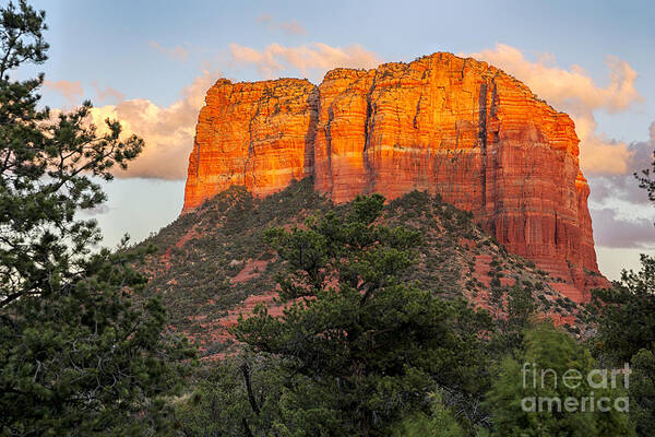 Red Rock Art Print featuring the photograph Courthouse Butte sunset Sedona Arizona by Ken Brown