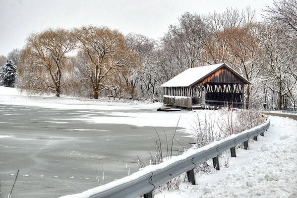 Winter Art Print featuring the photograph Covered Bridge in Winter 1 by Deborah Smolinske