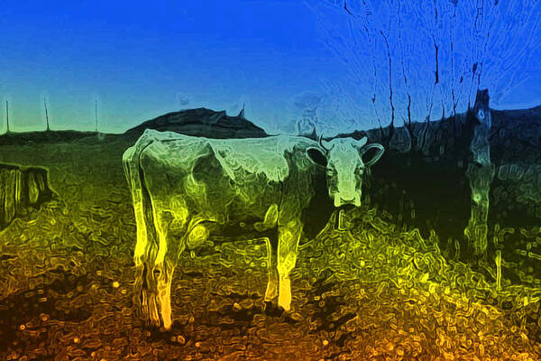 Cow Art Print featuring the digital art Cow on LSD by Cathy Anderson