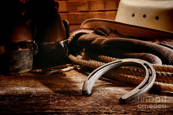 Western Art Print featuring the photograph Cowboy Horseshoe by Olivier Le Queinec