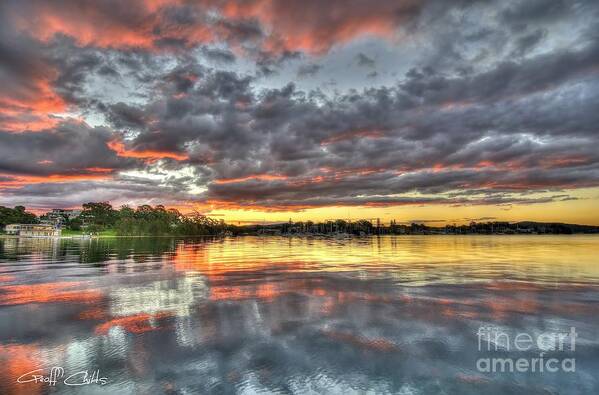 Sunset Art Print featuring the photograph Crimson Sunset over Cockle Bay by Geoff Childs