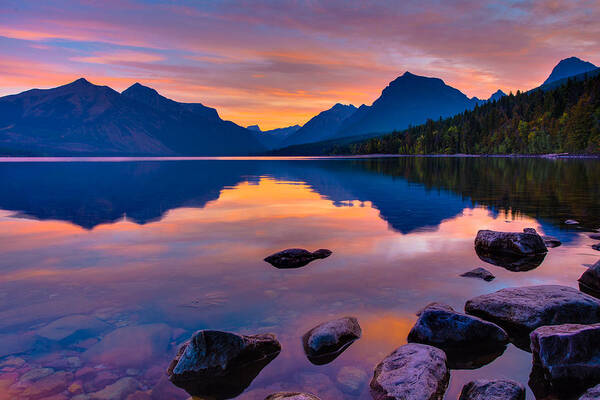 Glacier National Park Art Print featuring the photograph Dawn at Lake McDonald by Adam Mateo Fierro