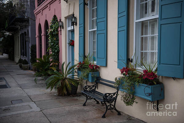 Rainbow Row Art Print featuring the photograph December along Rainbow Row by Dale Powell