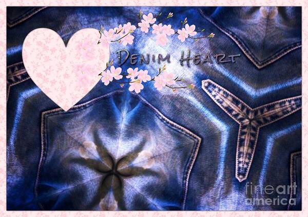 Denim Jeans Art Print featuring the mixed media Denim Heart by Joan-Violet Stretch