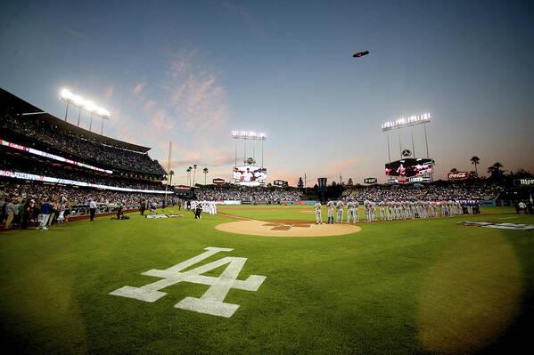 American League Baseball Art Print featuring the photograph Division Series - New York Mets V Los by Stephen Dunn