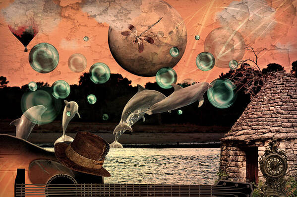 Surrealism Art Print featuring the mixed media Dolphin Dreams by Ally White
