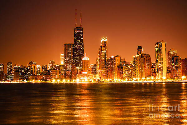 2012 Art Print featuring the photograph Downtown Chicago at Night with Chicago Skyline by Paul Velgos