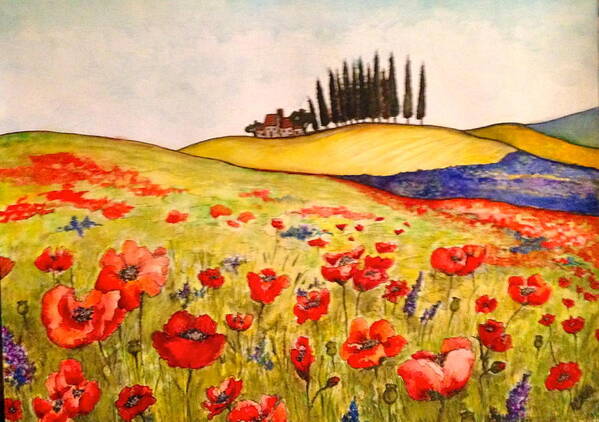 Tuscan Landscape Art Print featuring the painting Dreaming of Tuscany by Rae Chichilnitsky