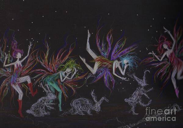 Fairy Art Print featuring the drawing Dust Bunny Races by Dawn Fairies