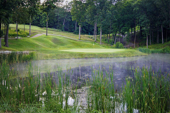 Golf Art Print featuring the photograph Eagle Knoll - Hole Fourteen - Mist on the Lake by Cricket Hackmann
