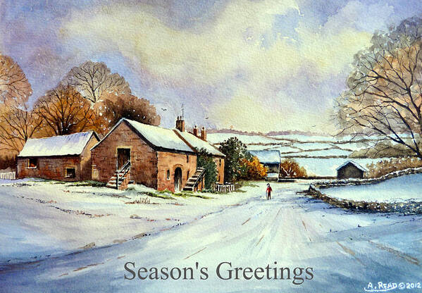 Greeting Cards Art Print featuring the painting Early morning snow Christmas cards by Andrew Read