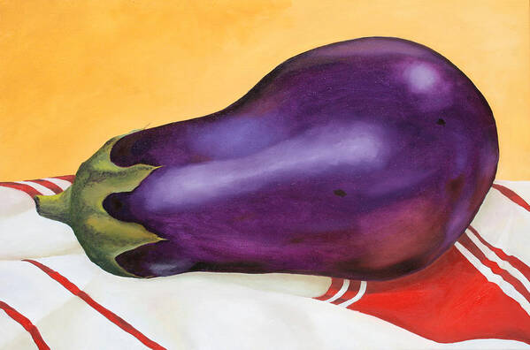 Kitchen Art Print featuring the painting Eggplant on Dish Cloth by Donna Tucker