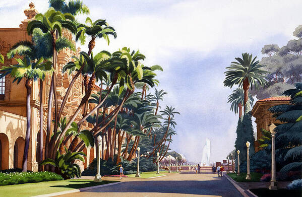 Prado Art Print featuring the painting El Prado in Balboa Park by Mary Helmreich