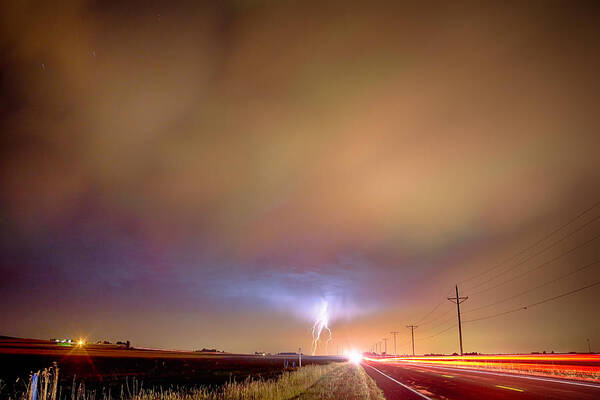 Lightning Art Print featuring the photograph Electrical Charged Green Lightning Thunderstorm by James BO Insogna