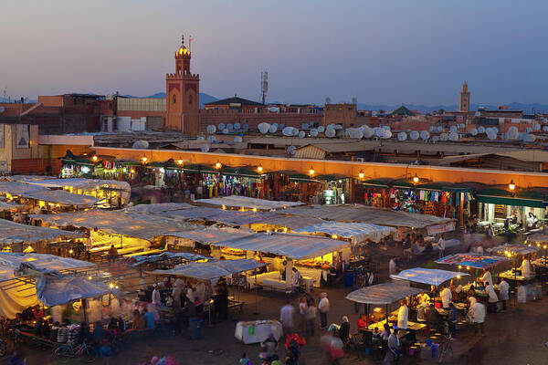 Built Structure Art Print featuring the photograph Elevated View Over Djemaa El-fna Square by Douglas Pearson