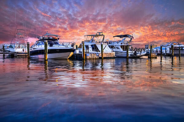 Boats Art Print featuring the photograph Evening Harbor by Debra and Dave Vanderlaan