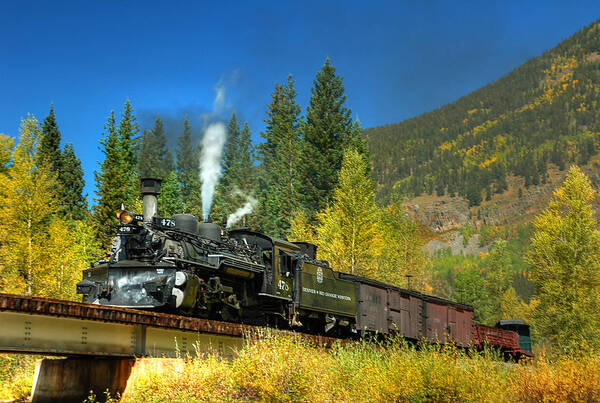 Steam Train Photographs Art Print featuring the photograph Fall colored Bridge by Ken Smith