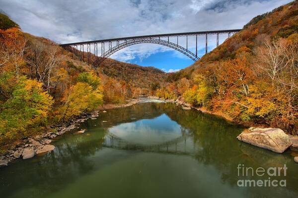 New River Gorge Art Print featuring the photograph Fall Reflections In The New River by Adam Jewell