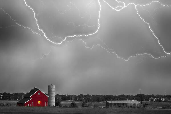 Lightning Art Print featuring the photograph Farm Storm HDR BWSC by James BO Insogna