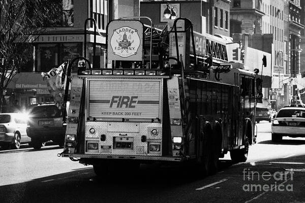 Usa Art Print featuring the photograph FDNY ladder 24 engine heading down fifth avenue 5th ave new york city by Joe Fox