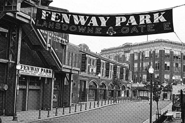 Boston Art Print featuring the photograph Fenway Park Banner Black and White by Toby McGuire