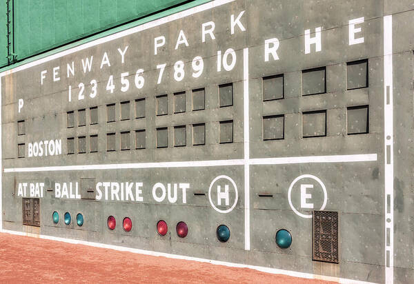 Green Monster Art Print featuring the photograph Fenway Park Scoreboard by Susan Candelario