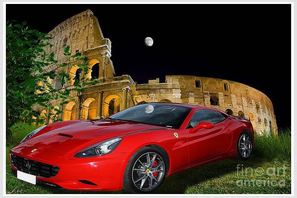 Moon Art Print featuring the photograph Ferrari under Colosseum by Stefano Senise