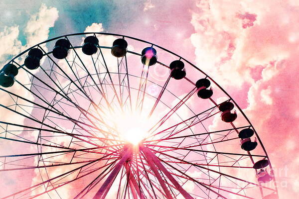 Ferris Wheel Art Print featuring the photograph Ferris Wheel in Pink and Blue by Colleen Kammerer