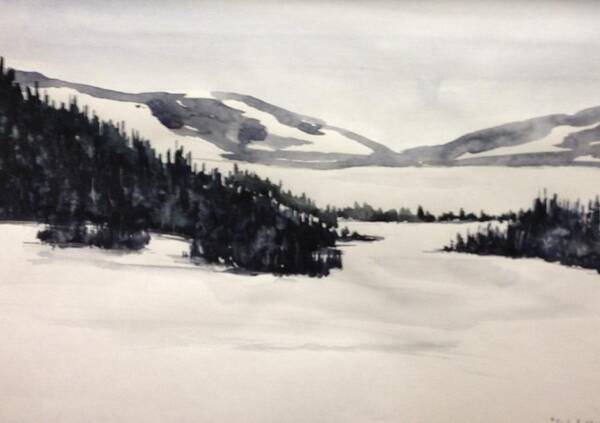 Watercolour Art Print featuring the painting Field in Winter Greys by Desmond Raymond