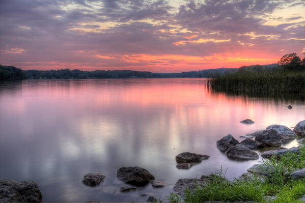 Fiery Art Print featuring the photograph Fiery Lake Sunset by David Dufresne