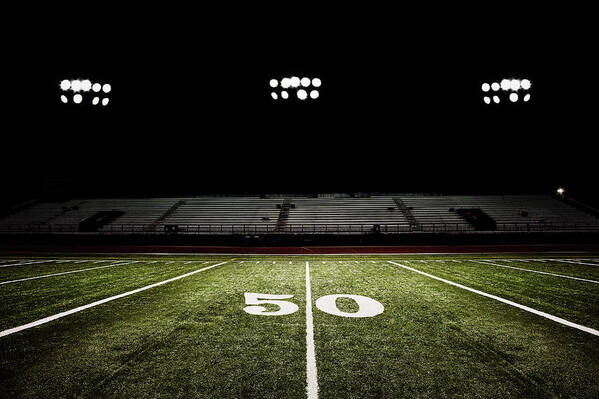 Empty Art Print featuring the photograph Fifty-yard Line Of Football Field At by Jgareri