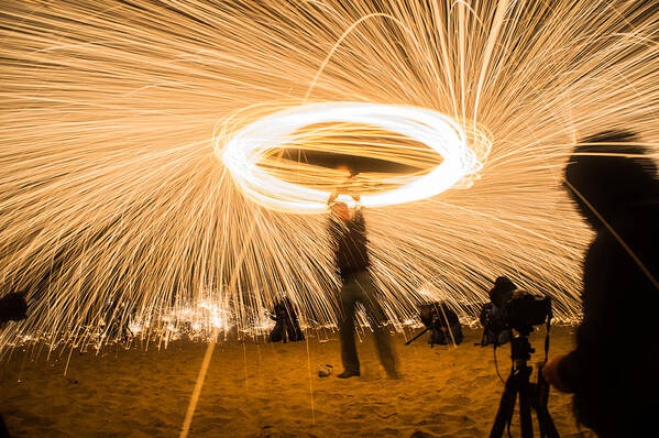 Night Art Print featuring the photograph Fire Spinner by Weir Here And There