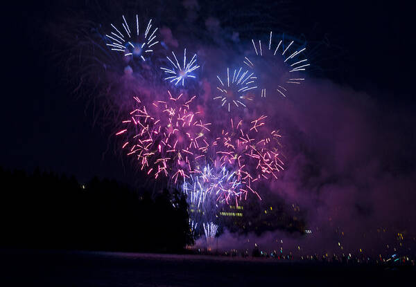 Fireworks Art Print featuring the photograph Fireworks in English Bay 032 by Tom Kelly